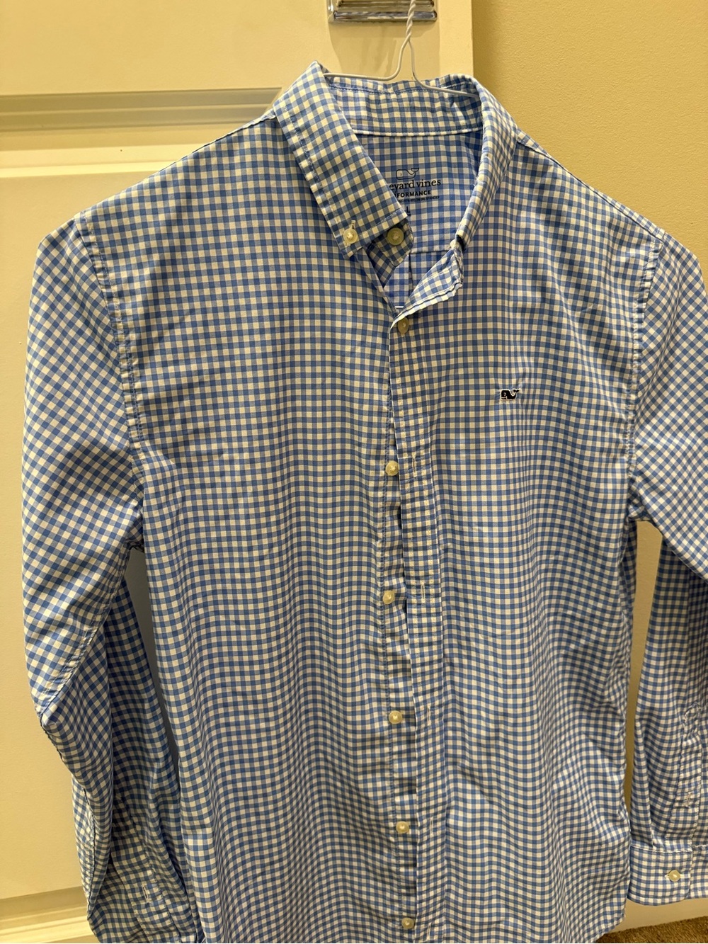 Vineyard Vines Light Blue and White Gingham Button-Down Shirt